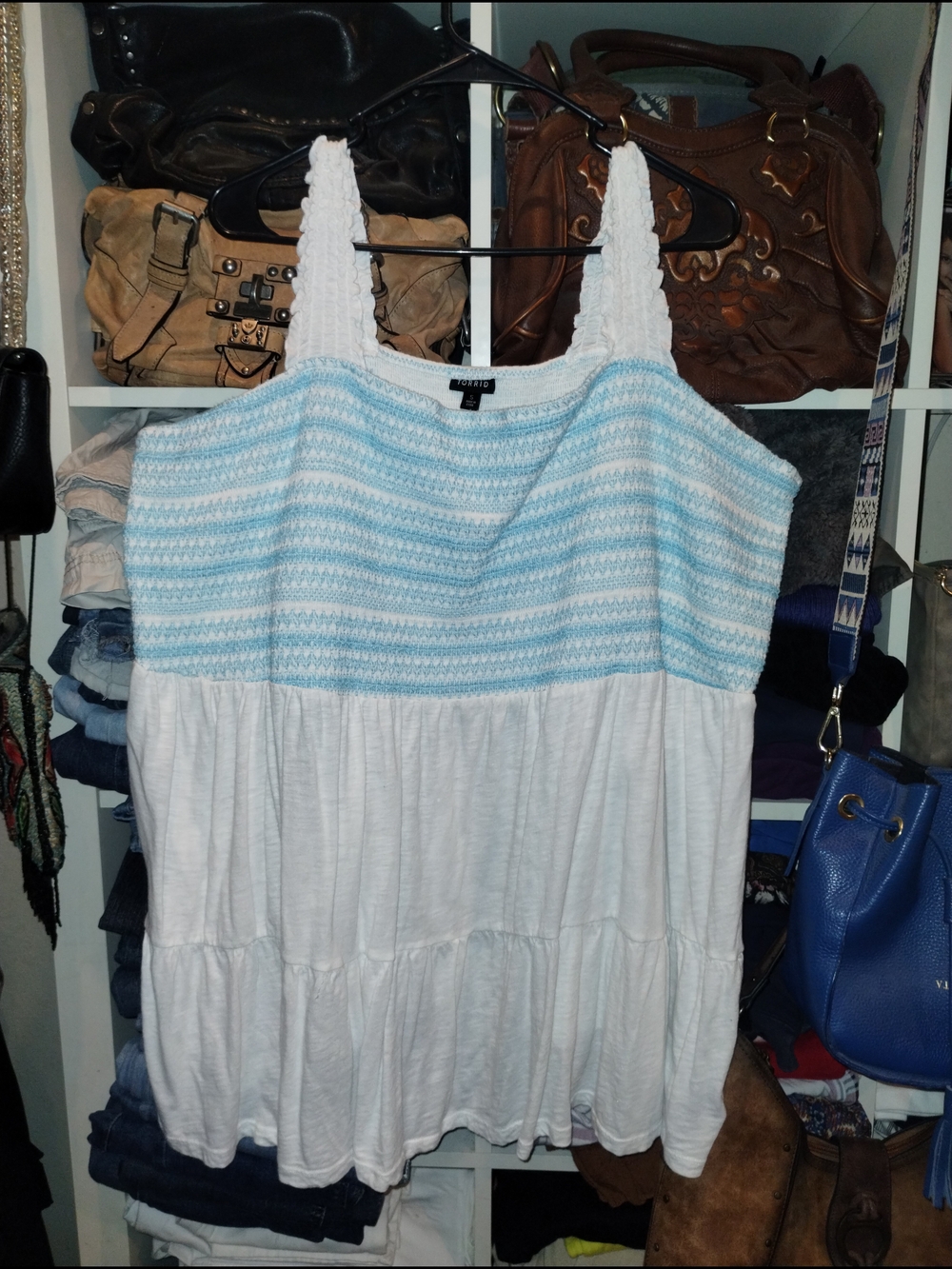 Torrid White and Light Blue Smocked Tank Top Size 5X